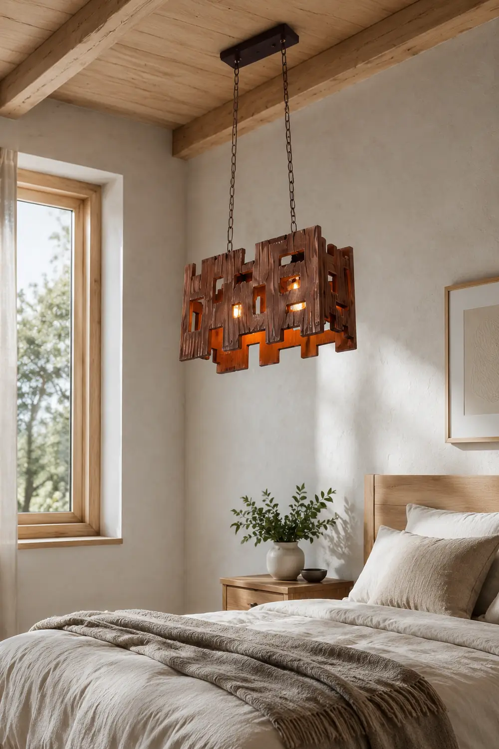 Austin Rechteckige Pendelleuchte, Metall & Holz, 50x100cm - Lumpaz