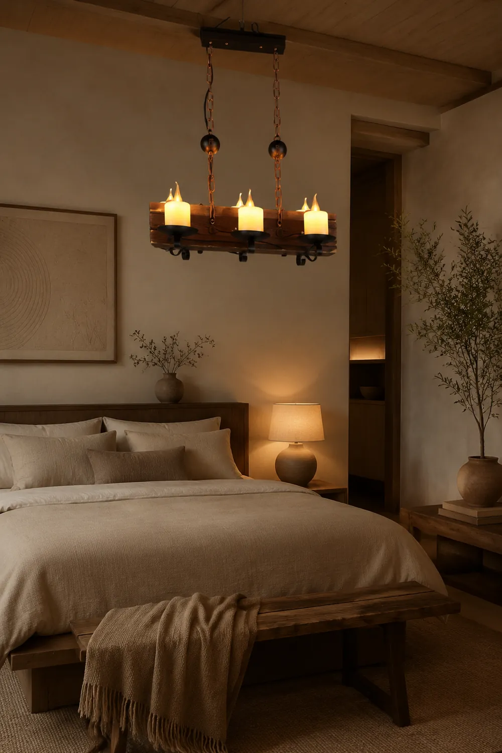 Austin Rechteckige Pendelleuchte, Metall & Holz, 6-flammig - Lumpaz