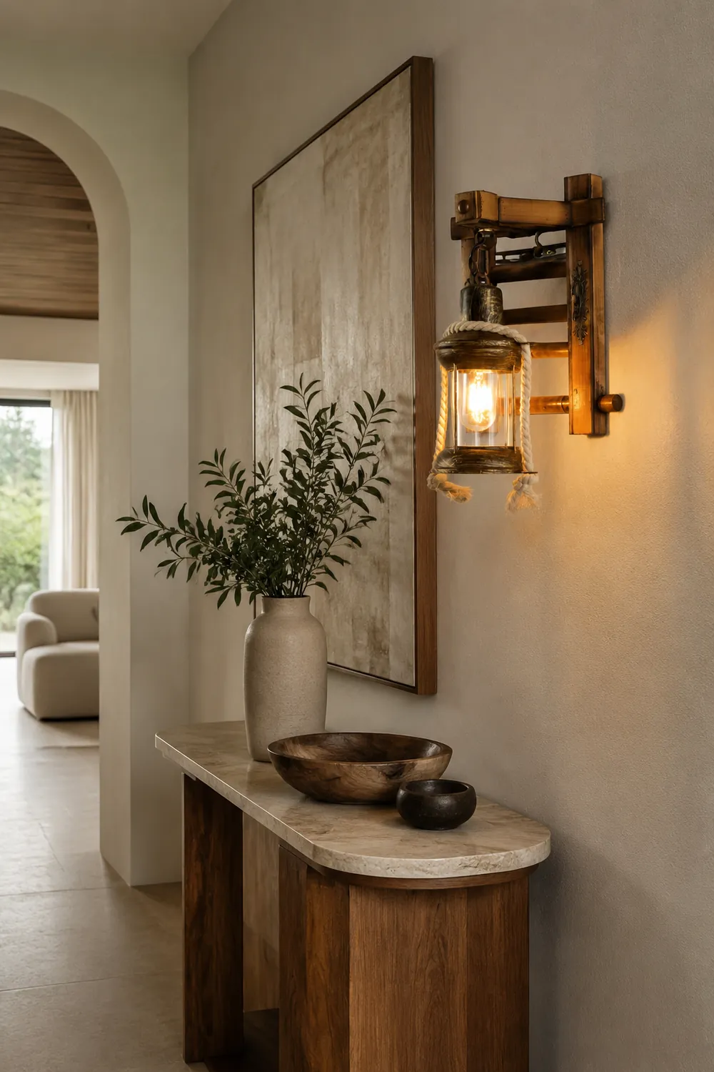 Austin Laterne Wandleuchte, Metall & Hanf Seil - Lumpaz
