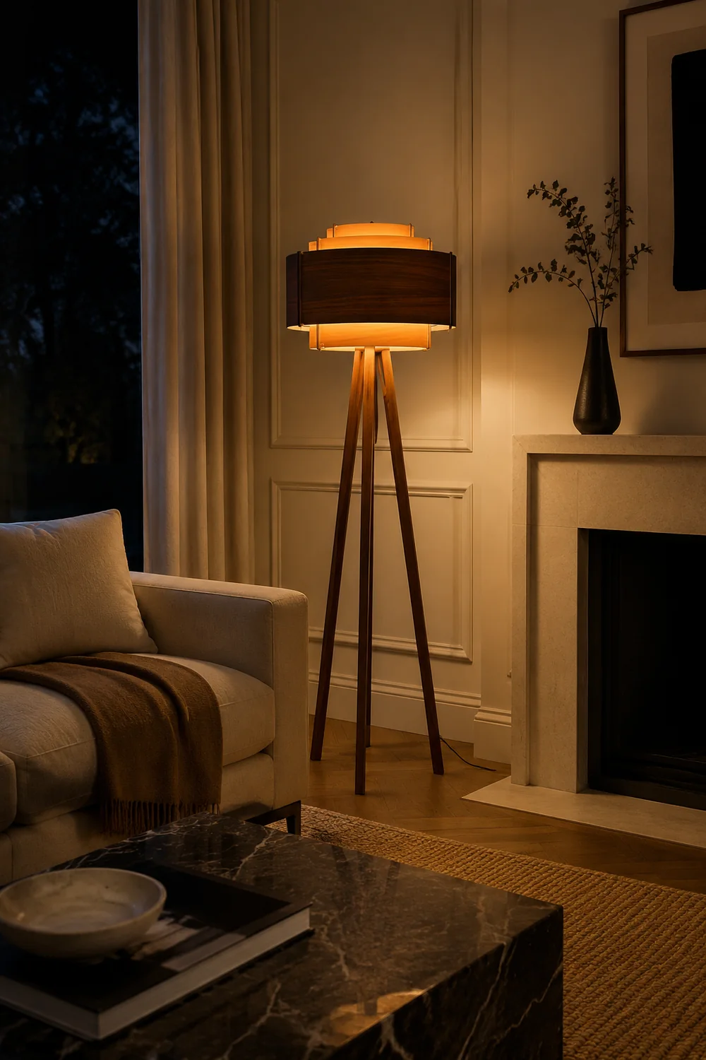 Ozawa Moderne Braune Stativ-Stehleuchte, Holz, 157CM Lang - Lumpaz