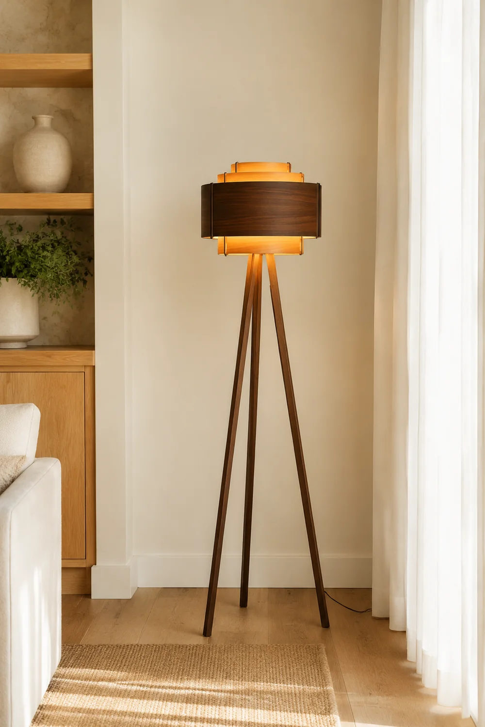 Ozawa Moderne Braune Stativ-Stehleuchte, Holz, 157CM Lang - Lumpaz