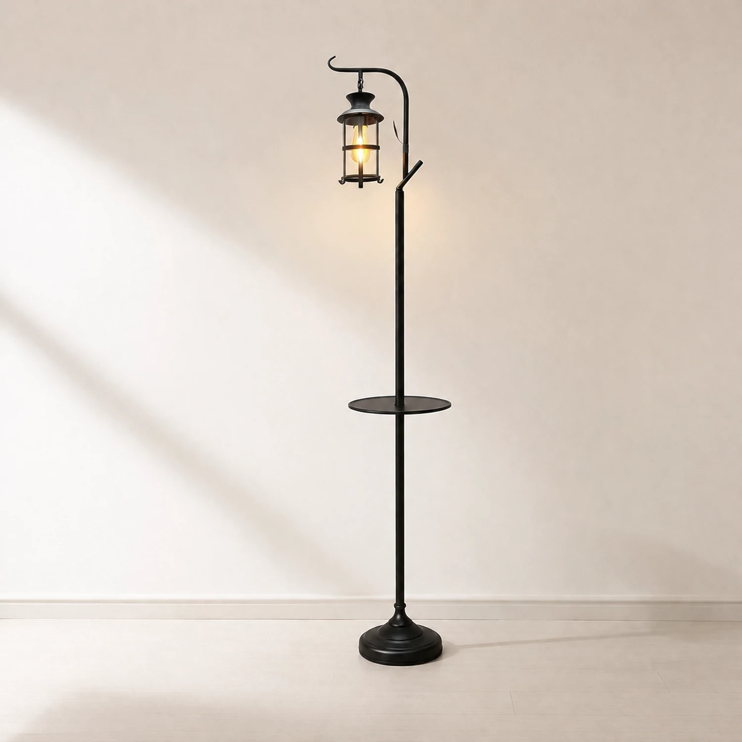 Alessio Laternen Schirm Schwarz Stehlampe mit einem kleinen Tisch, Metall, 4 Farben, 174CM Lang - Lumpaz