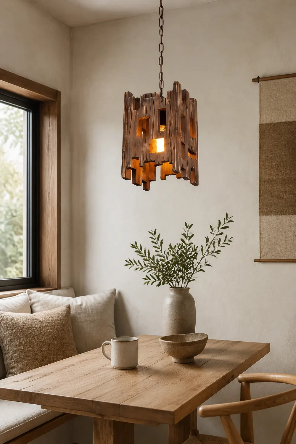 Austin Rechteckige Pendelleuchte, Metall & Holz, 22x22x100cm - Lumpaz