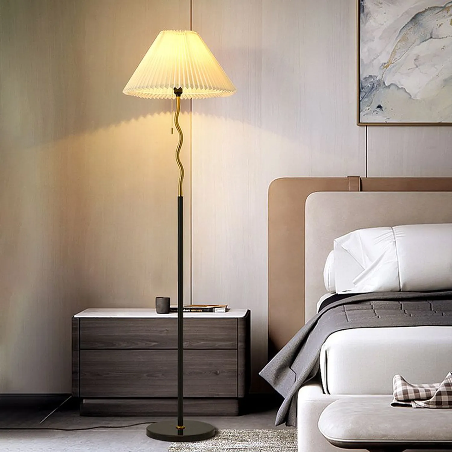 Ozawa Geometrische Plissierte Stehleuchte, Metall & Stoff, 160CM Lang - Lumpaz