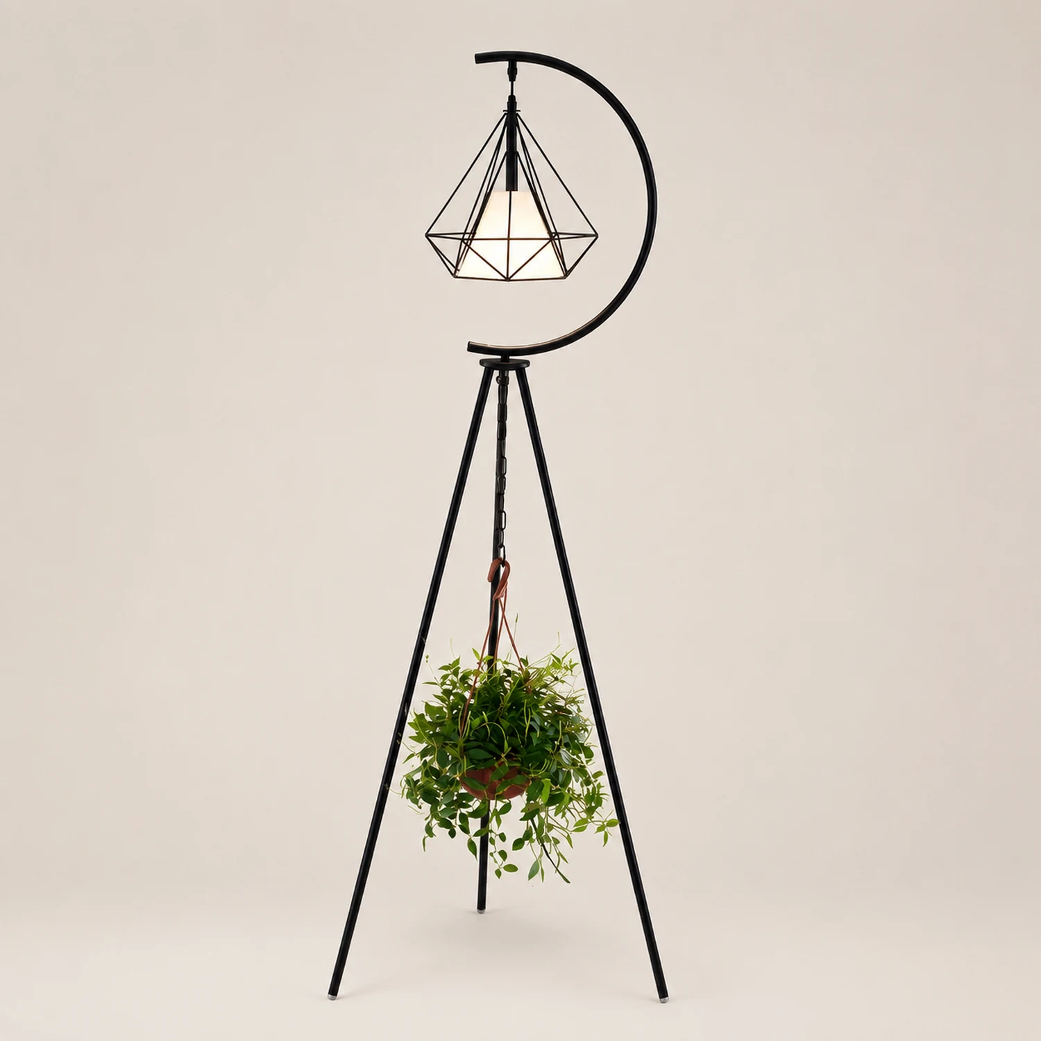 Eryn Diamantförmiger Lampenschirm Stativ Stehlampe, Metall, 2 Farben, 160CM Lang - Lumpaz