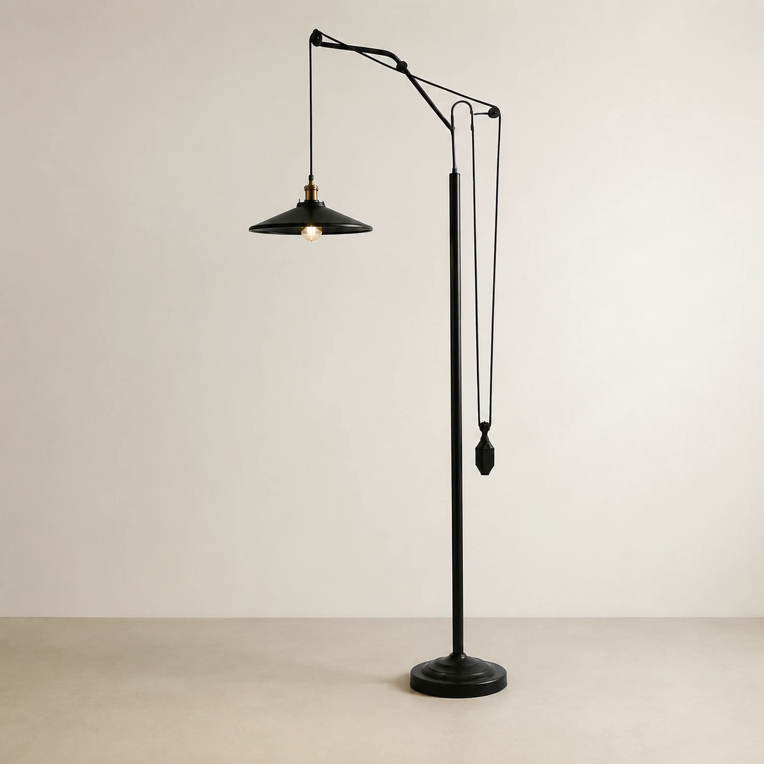 Alessio Ausgestellt Schirm Schwarze Stehleuchte, Metall, 165CM Lang - Lumpaz