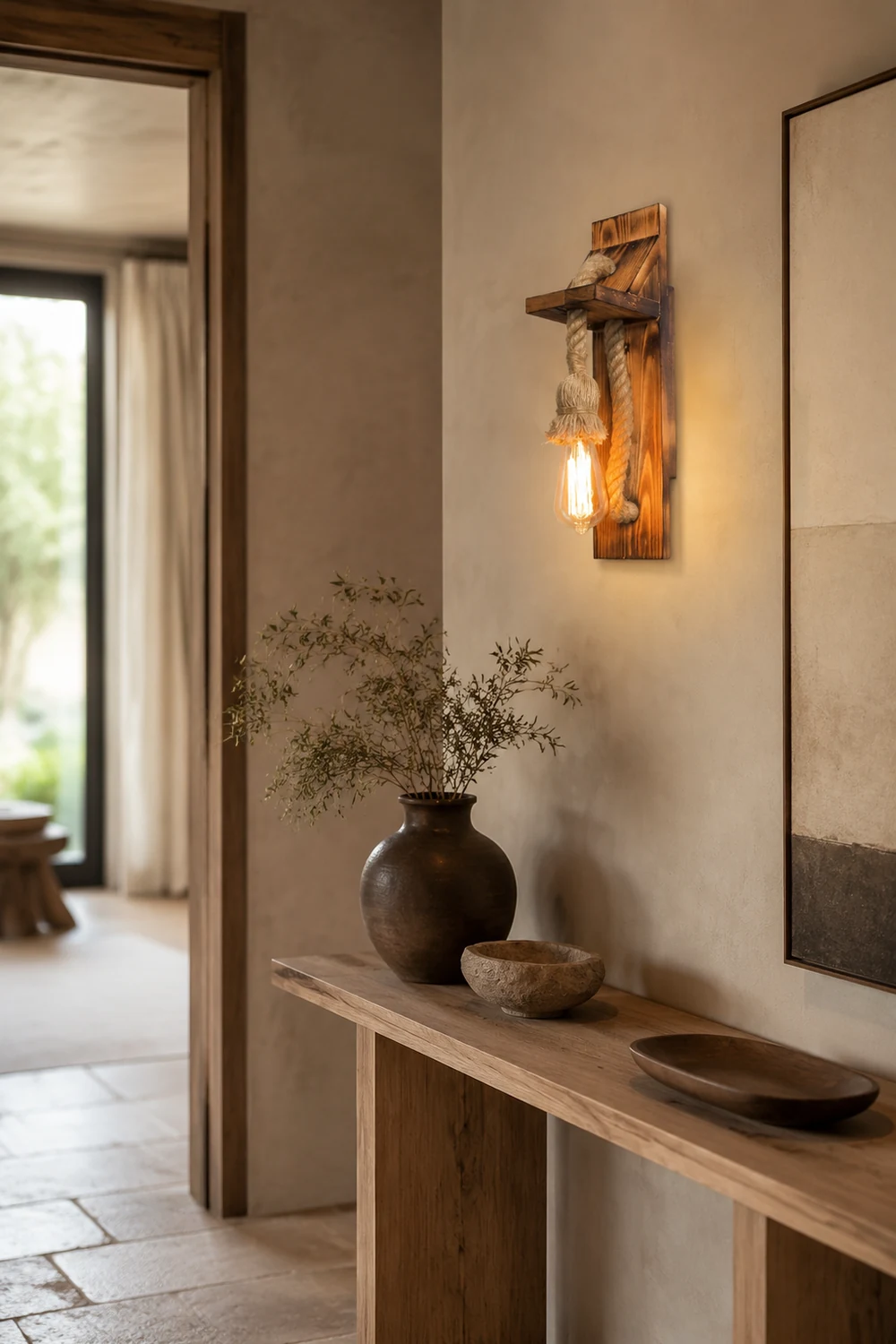 Austin Wandleuchte, Holz & Hanfseil - Lumpaz