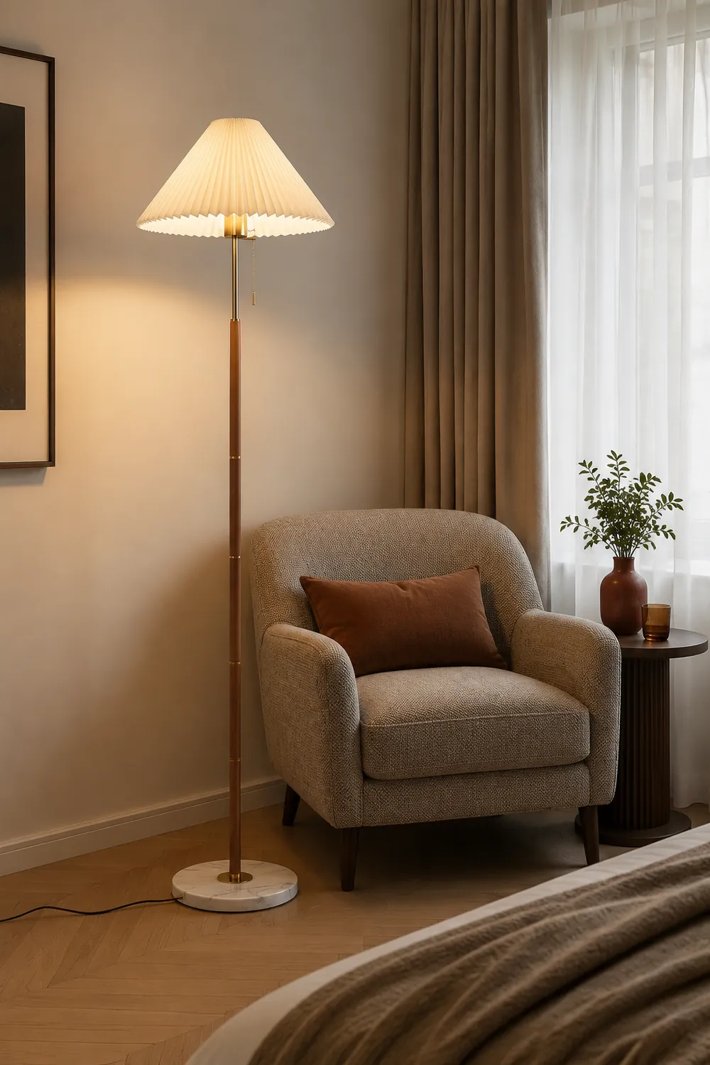 Ozawa Stehlampe Floor Lamp Plissiert, Metall&Stoff, 170CM Lang - Lumpaz