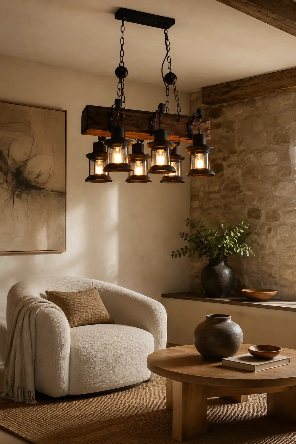 Austin Pendelleuchte, Metall & Holz, 6-flammig - Lumpaz
