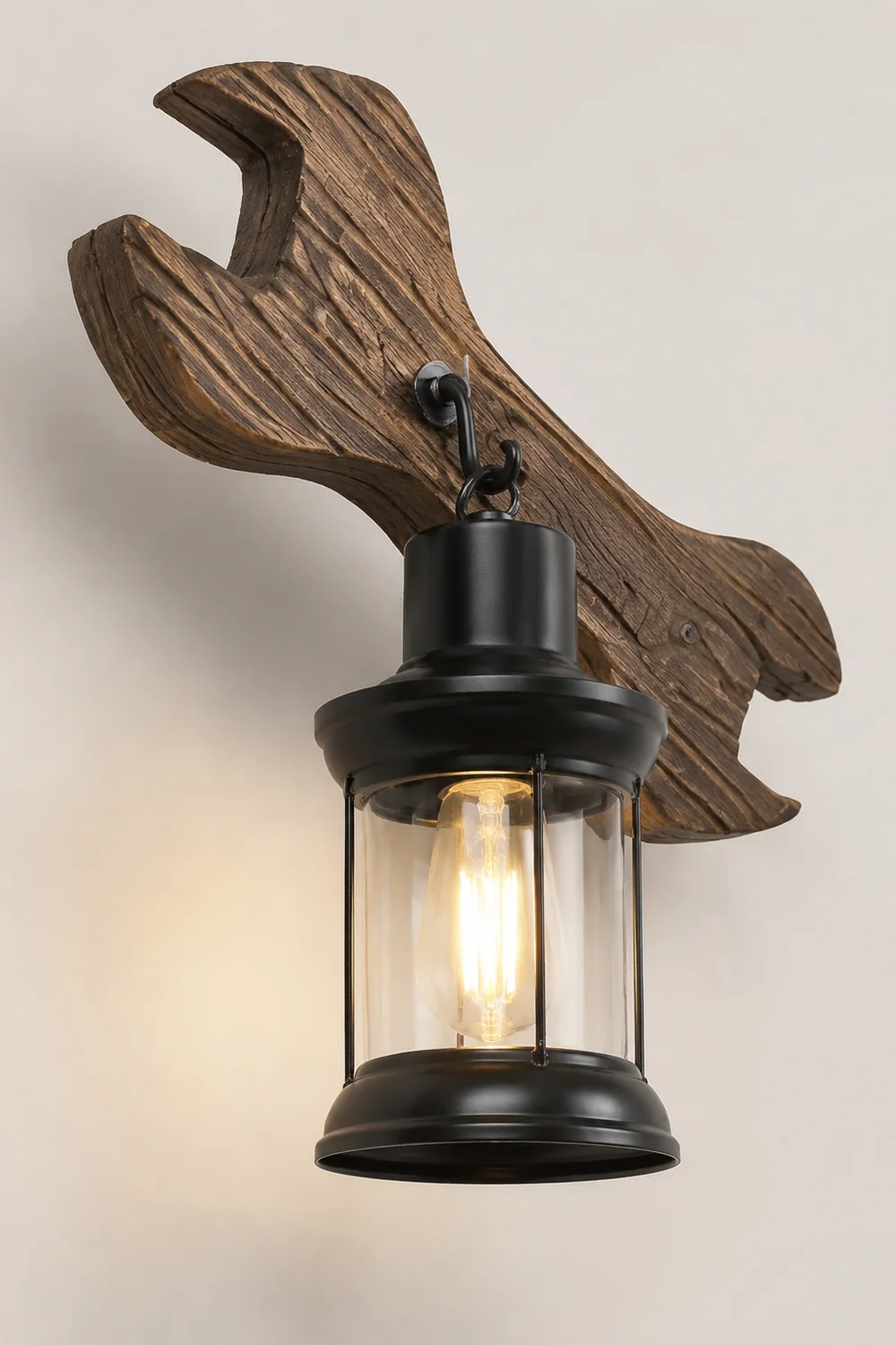 Austin Laterne & Spanner Wandleuchte, Holz & Metall - Lumpaz