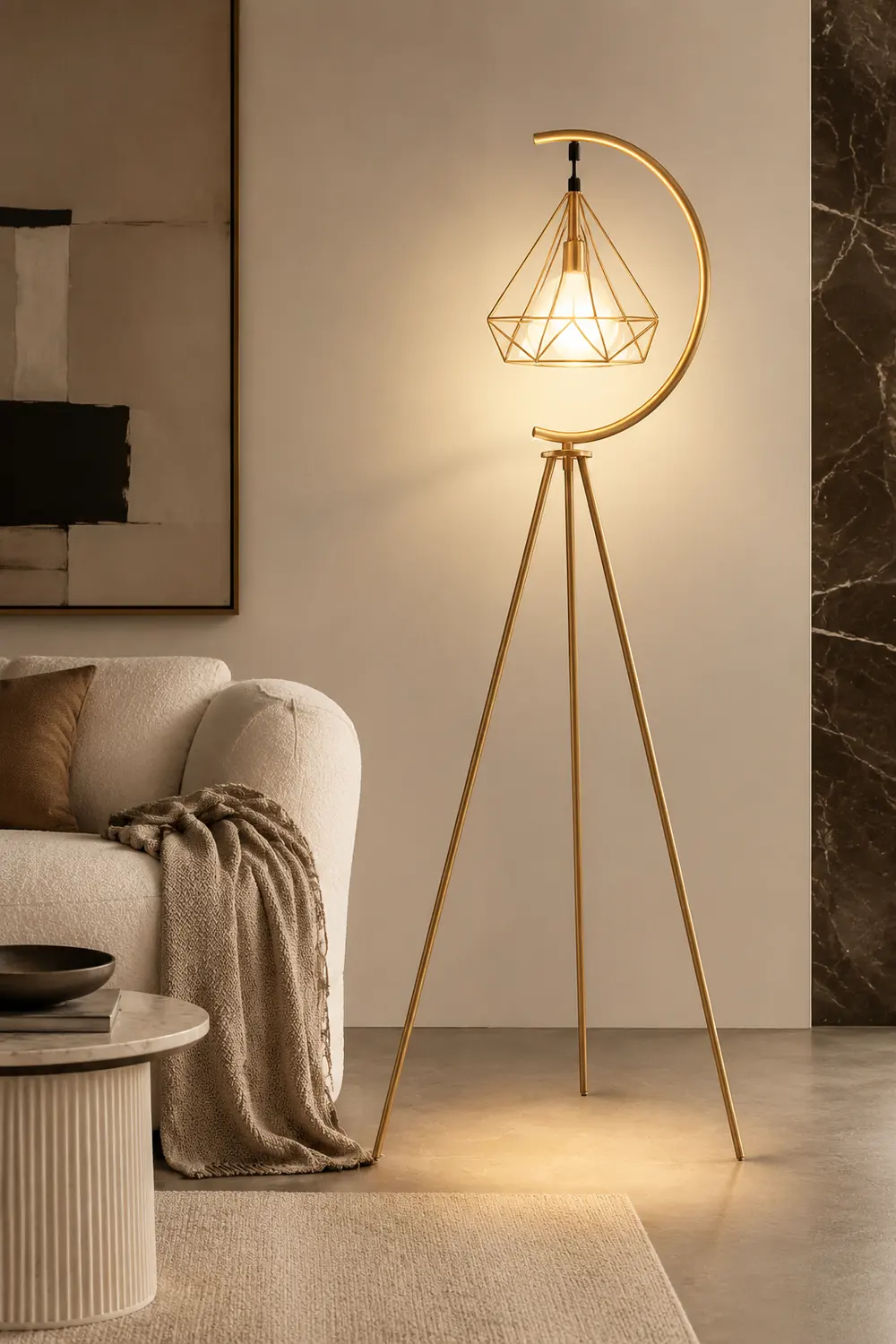 Eryn Diamantförmiger Lampenschirm Stativ Stehlampe, Metall, 2 Farben, 160CM Lang - Lumpaz