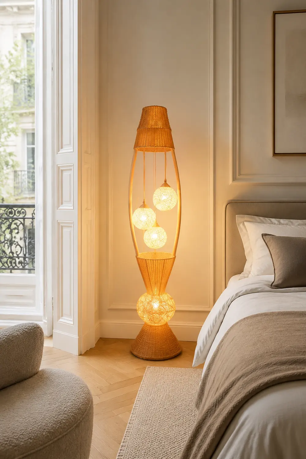 Muto Fisch Korb Stehleuchte, Holz & Bambus, 4-flammig, 140CM Lang - Lumpaz