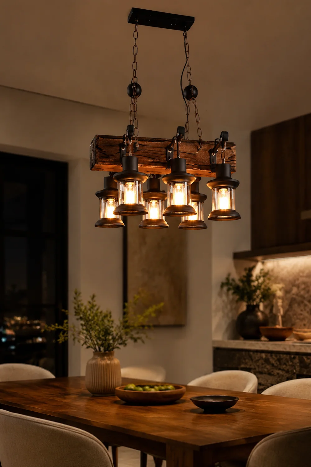 Austin Pendelleuchte, Metall & Holz, 6-flammig - Lumpaz