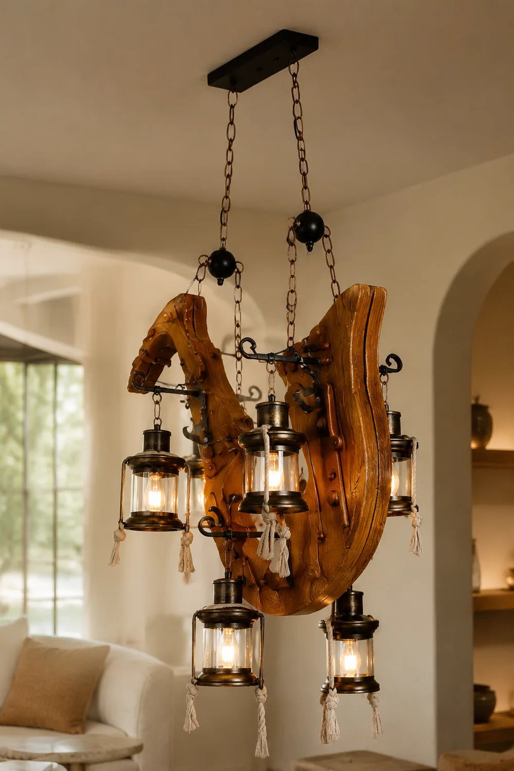 Austin Saxophon Pendelleuchte, Metall & Holz, 5-flammig - Lumpaz