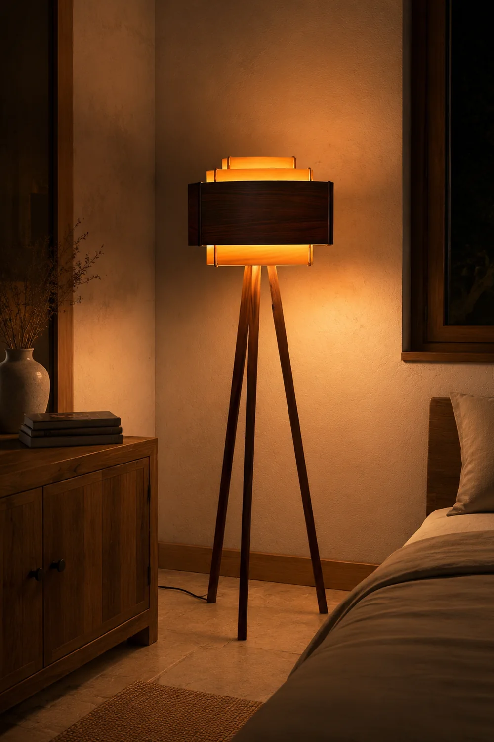Ozawa Moderne Braune Stativ-Stehleuchte, Holz, 157CM Lang - Lumpaz