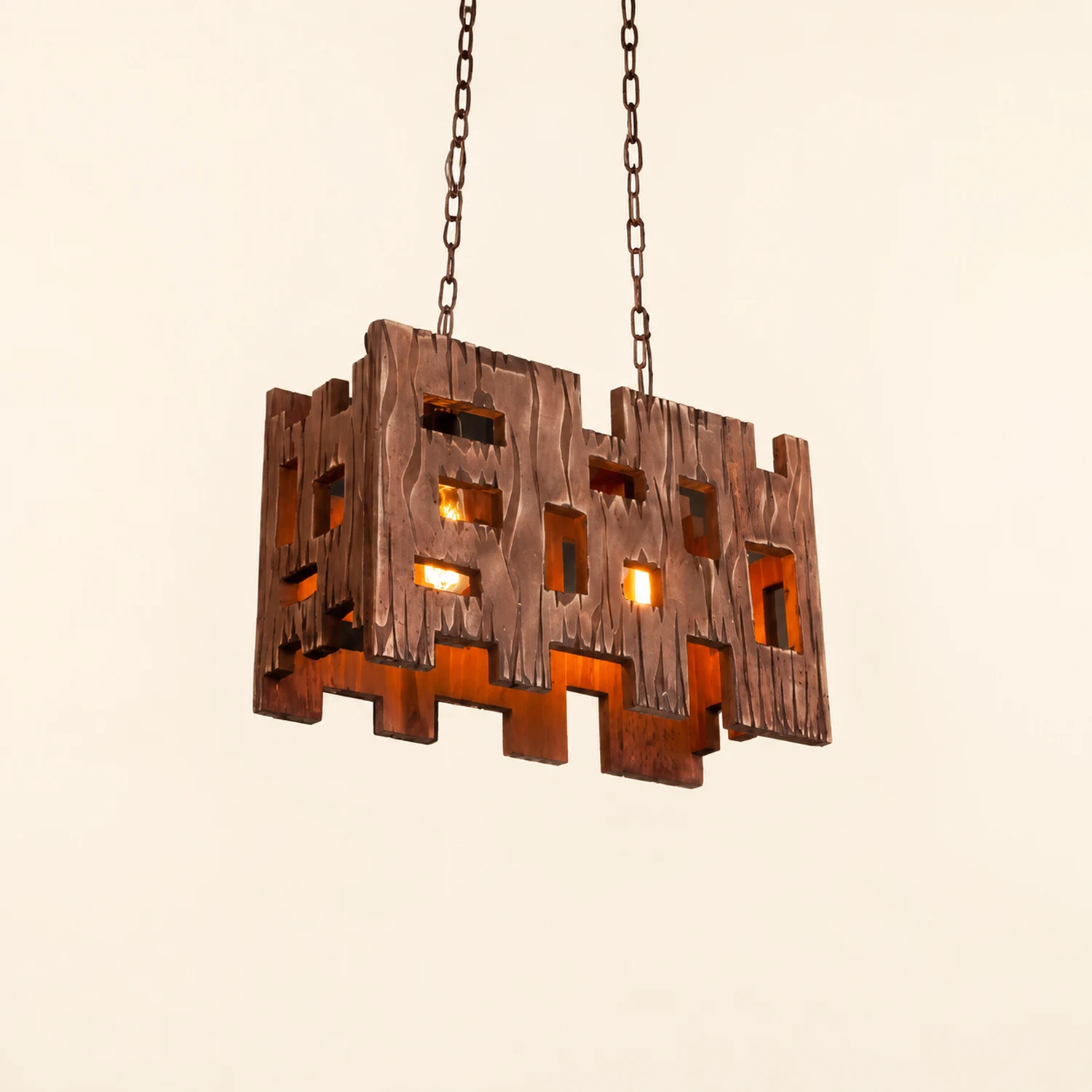 Austin Rechteckige Pendelleuchte, Metall & Holz, 50x100cm - Lumpaz