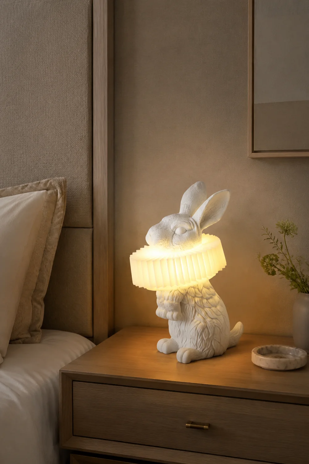 Kaninchen Tischlampe Weißes Kunstharz Nachtlicht für Arbeitszimmer Büro - Lumpaz