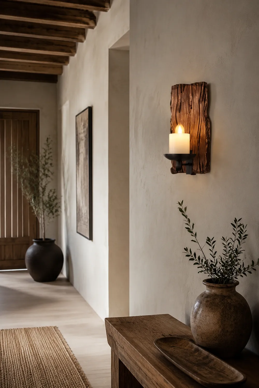 Austin Rechteckige Kerze Wandleuchte, Holz & Metall - Lumpaz