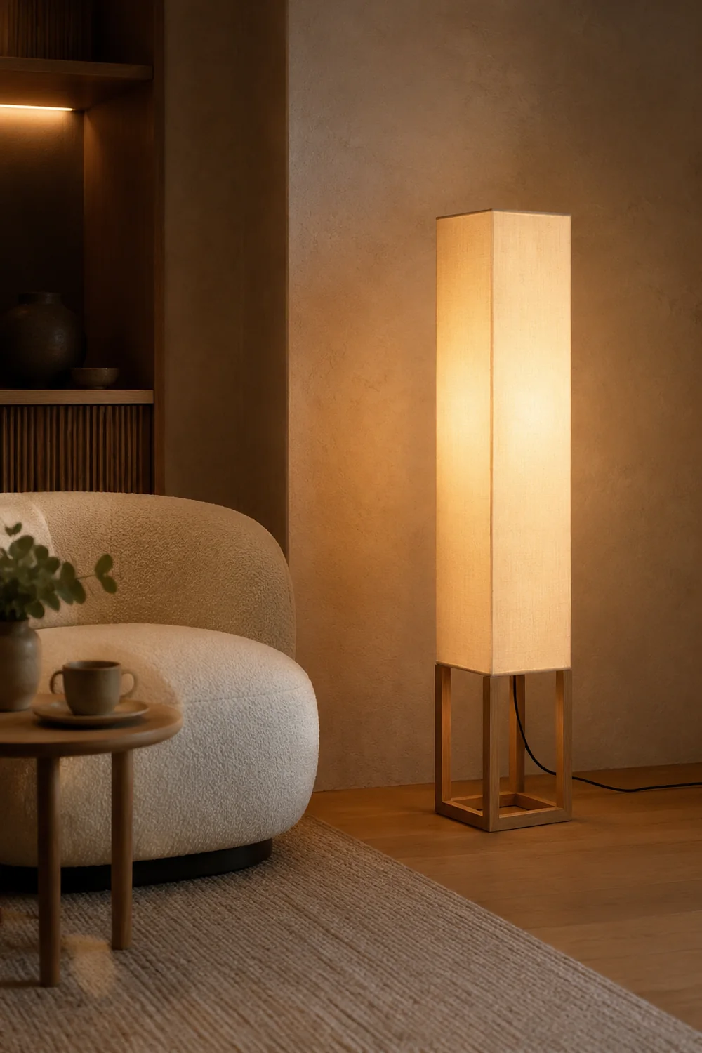Ozawa Rechteckige Stehlampe, Holz & Textil, 119CM Lang - Lumpaz