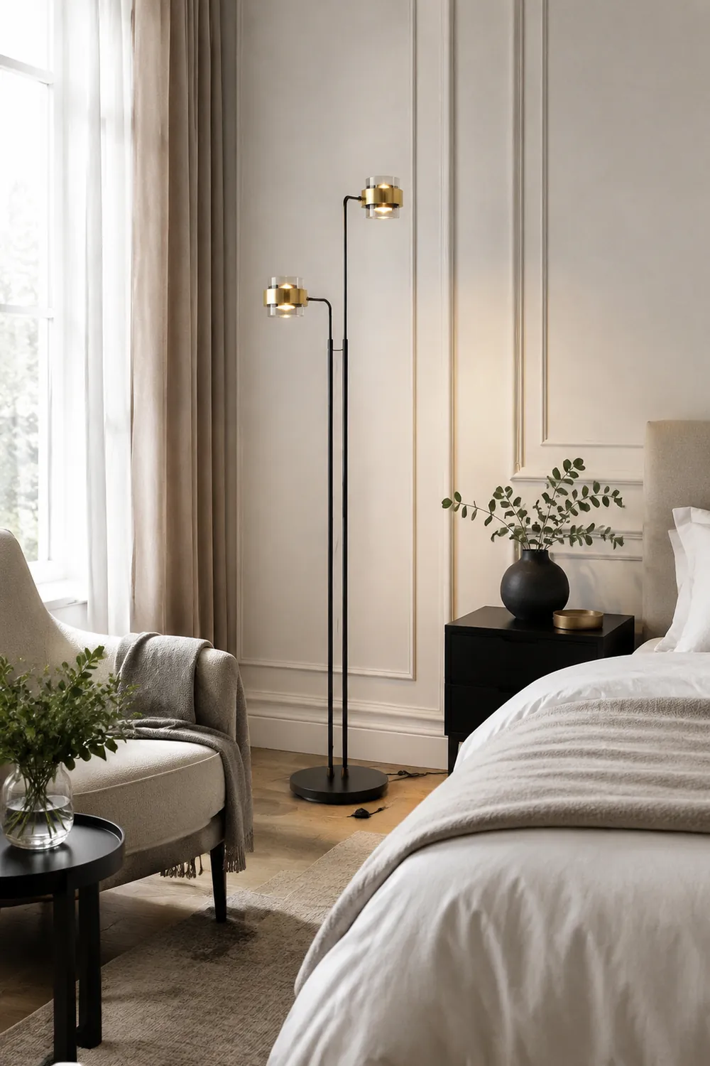 Salgado Schwarze Stehlampe, Metall, 2-flammig, 170CM Lang - Lumpaz