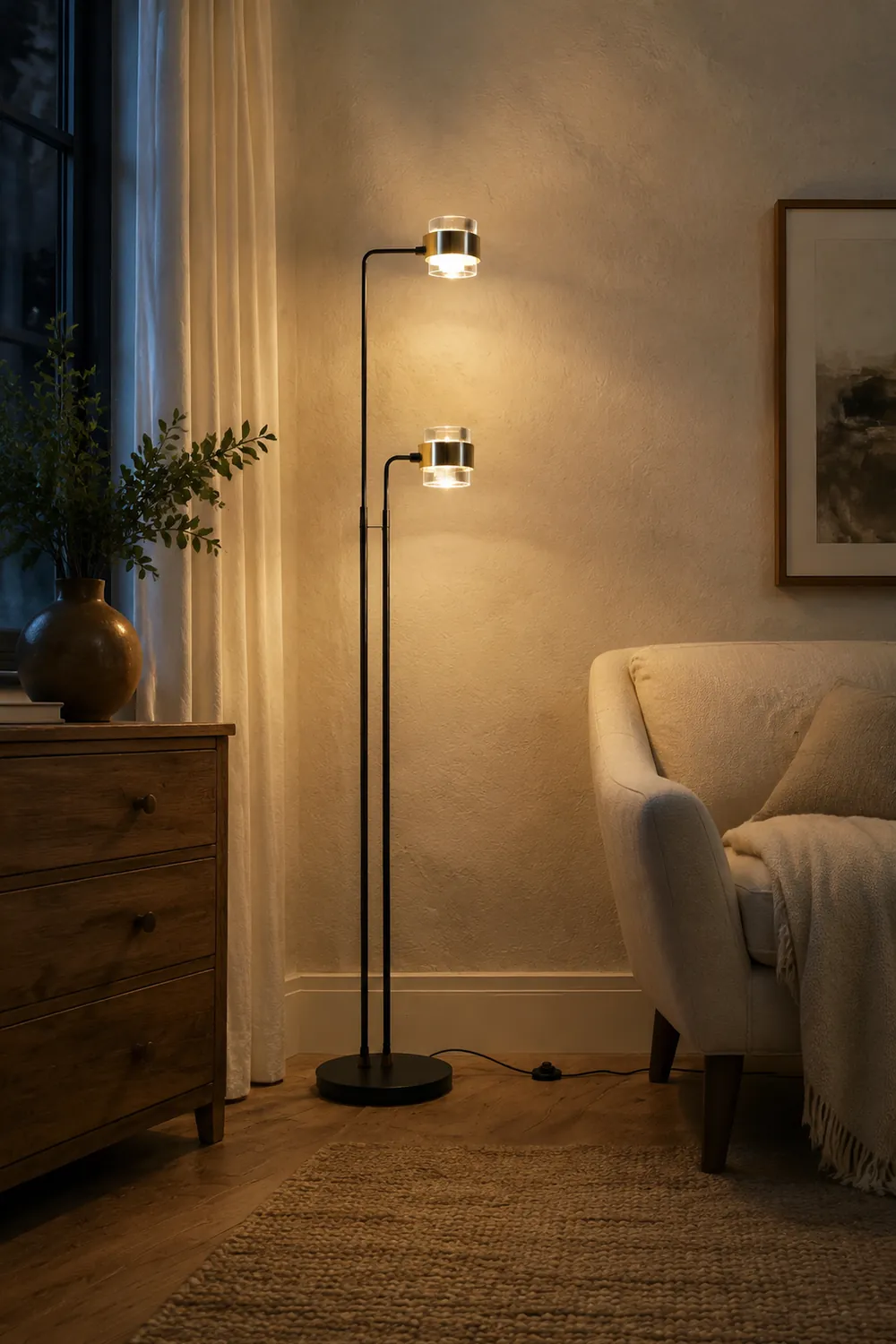 Salgado Schwarze Stehlampe, Metall, 2-flammig, 170CM Lang - Lumpaz