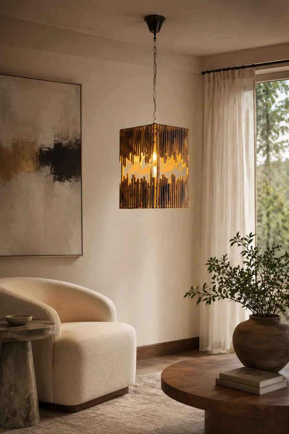 Austin Rechteckige Pendelleuchte, Metall & Holz - Lumpaz
