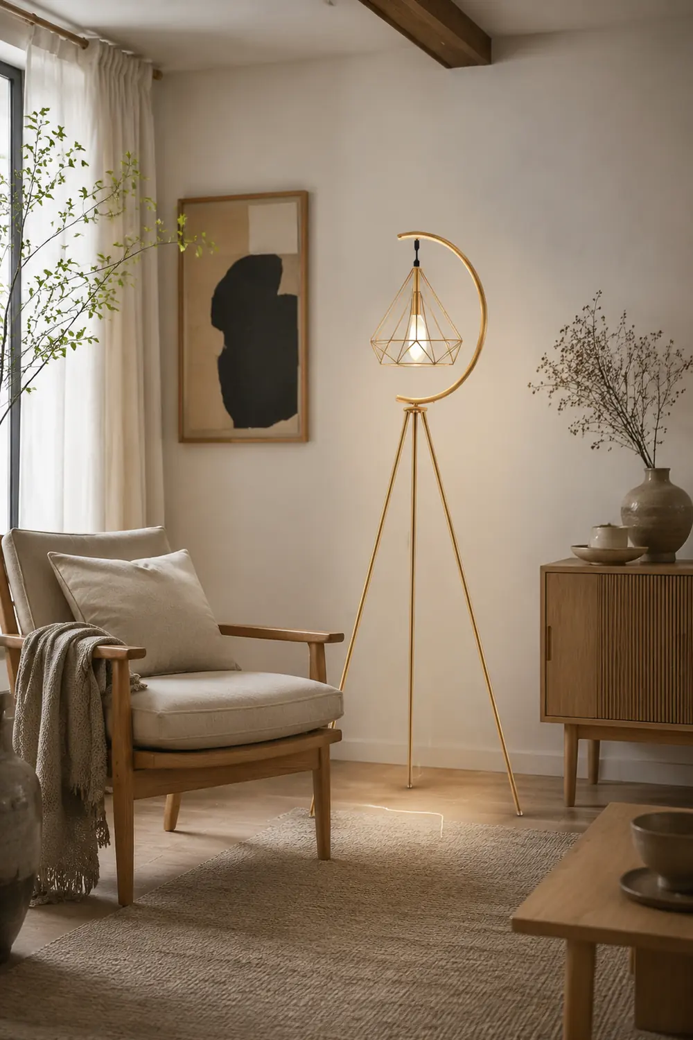 Eryn Diamantförmiger Lampenschirm Stativ Stehlampe, Metall, 2 Farben, 160CM Lang - Lumpaz
