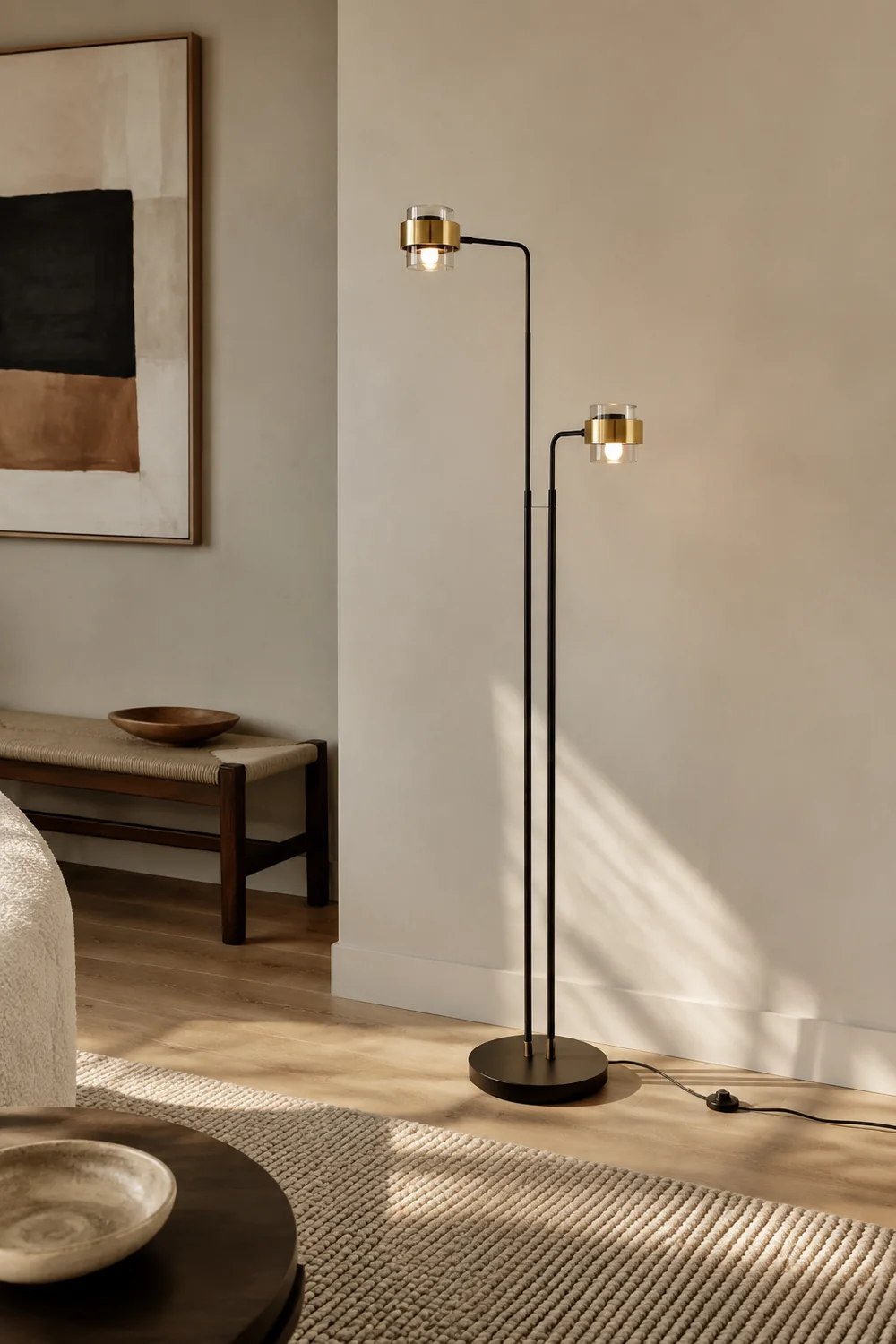 Salgado Schwarze Stehlampe, Metall, 2-flammig, 170CM Lang - Lumpaz