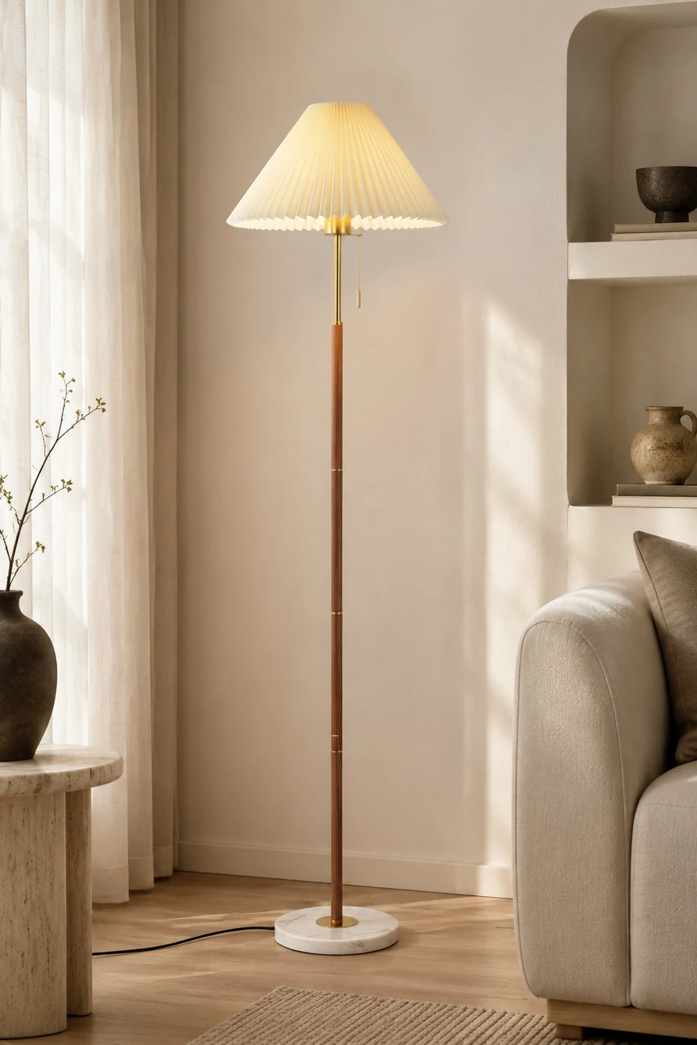 Ozawa Stehlampe Floor Lamp Plissiert, Metall&Stoff, 170CM Lang - Lumpaz