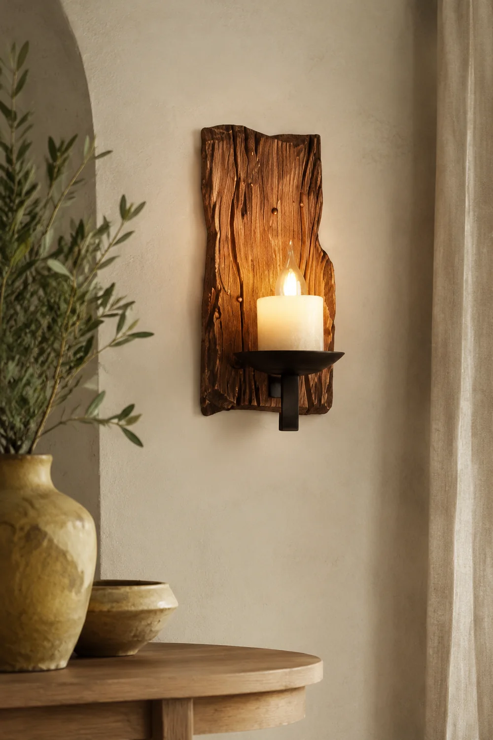 Austin Rechteckige Kerze Wandleuchte, Holz & Metall - Lumpaz