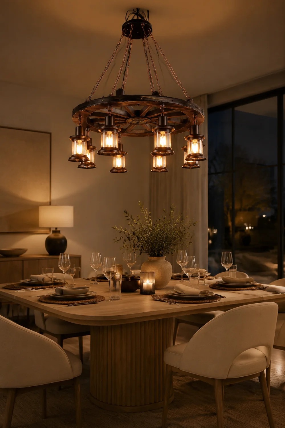 Austin Ruder Pendelleuchte, Metall & Holz, 8-flammig - Lumpaz