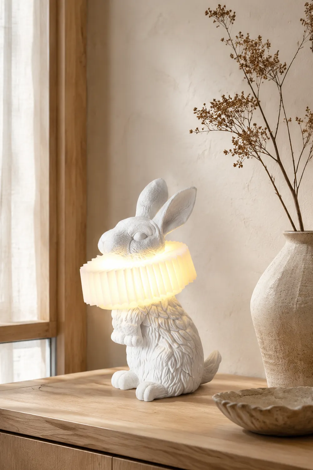 Kaninchen Tischlampe Weißes Kunstharz Nachtlicht für Arbeitszimmer Büro - Lumpaz