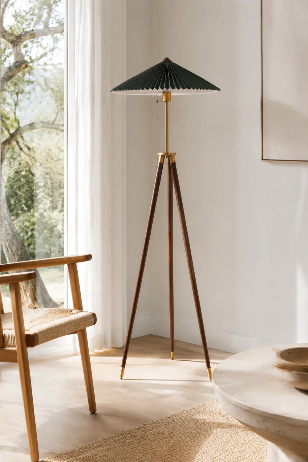 Ozawa Plissierte Stativ-Stehleuchte, Holz & Stoff, 150CM Lang - Lumpaz