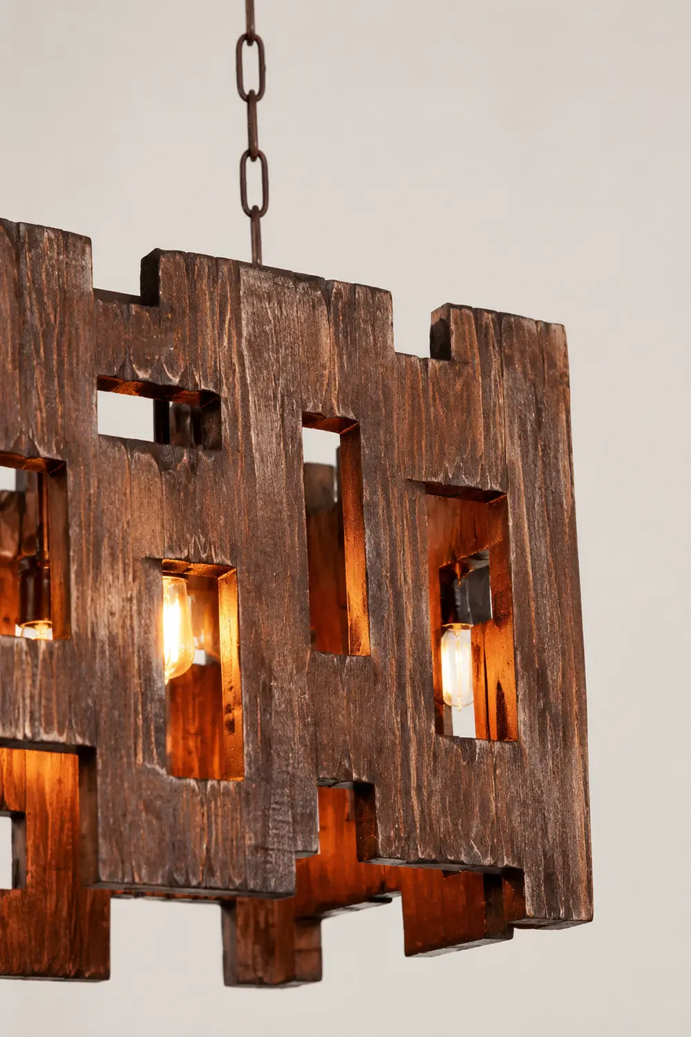 Austin Rechteckige Pendelleuchte, Metall & Holz, 50x100cm - Lumpaz