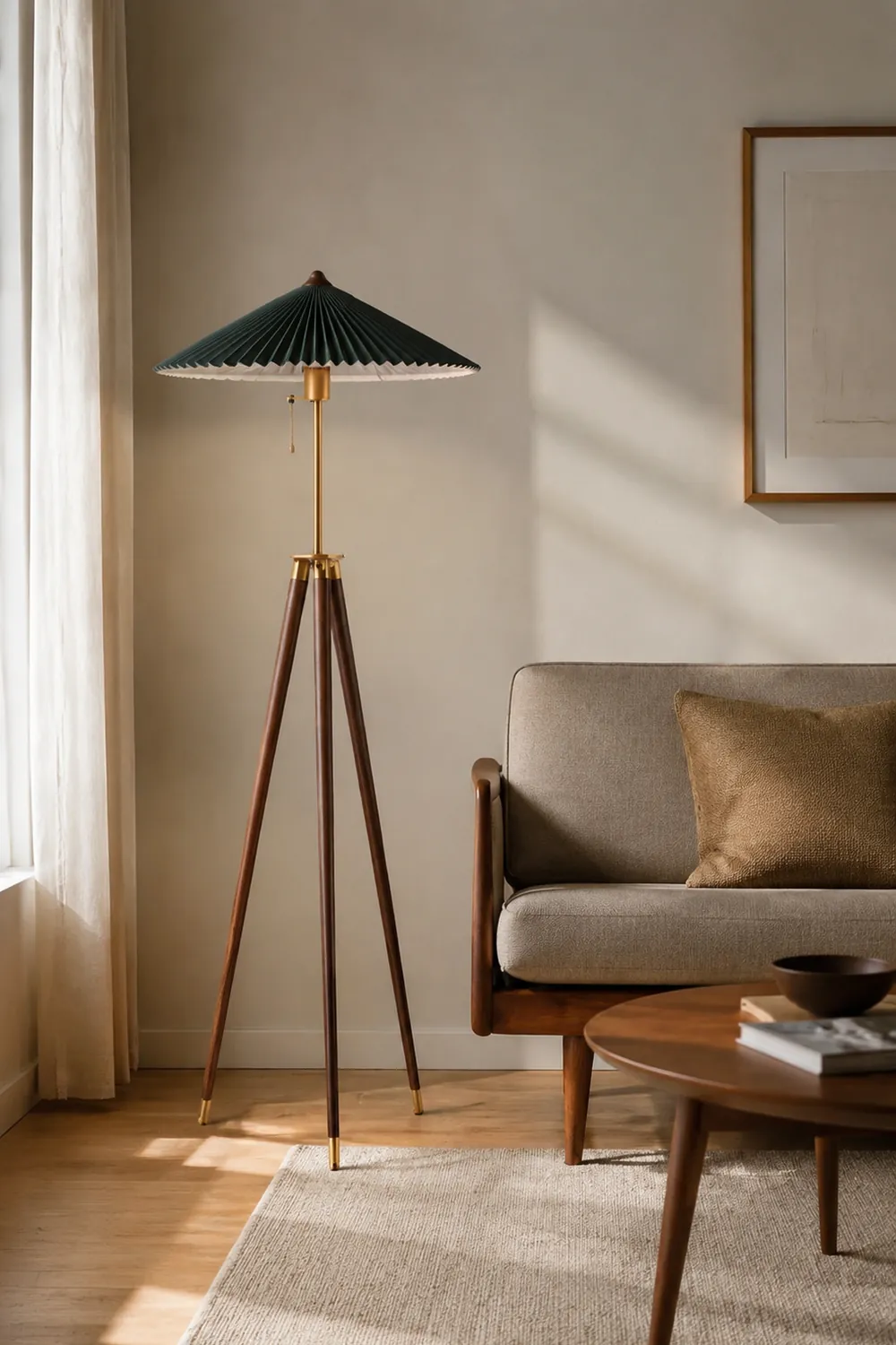 Ozawa Plissierte Stativ-Stehleuchte, Holz & Stoff, 150CM Lang - Lumpaz