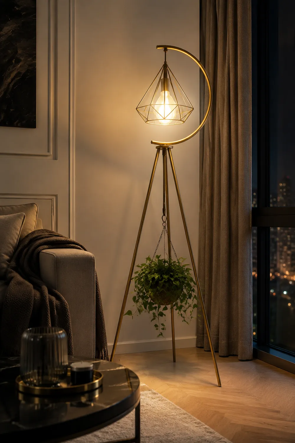 Eryn Diamantförmiger Lampenschirm Stativ Stehlampe, Metall, 2 Farben, 160CM Lang - Lumpaz