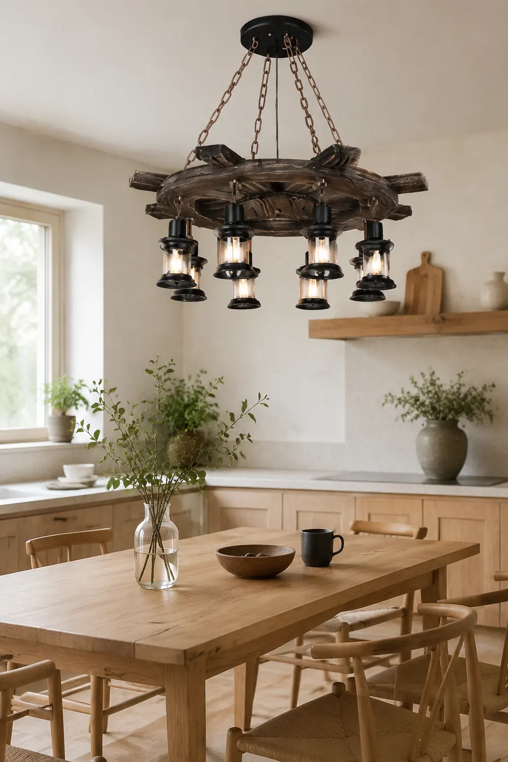 Austin Ruder Pendelleuchte, Metall & Holz, 8-flammig - Lumpaz