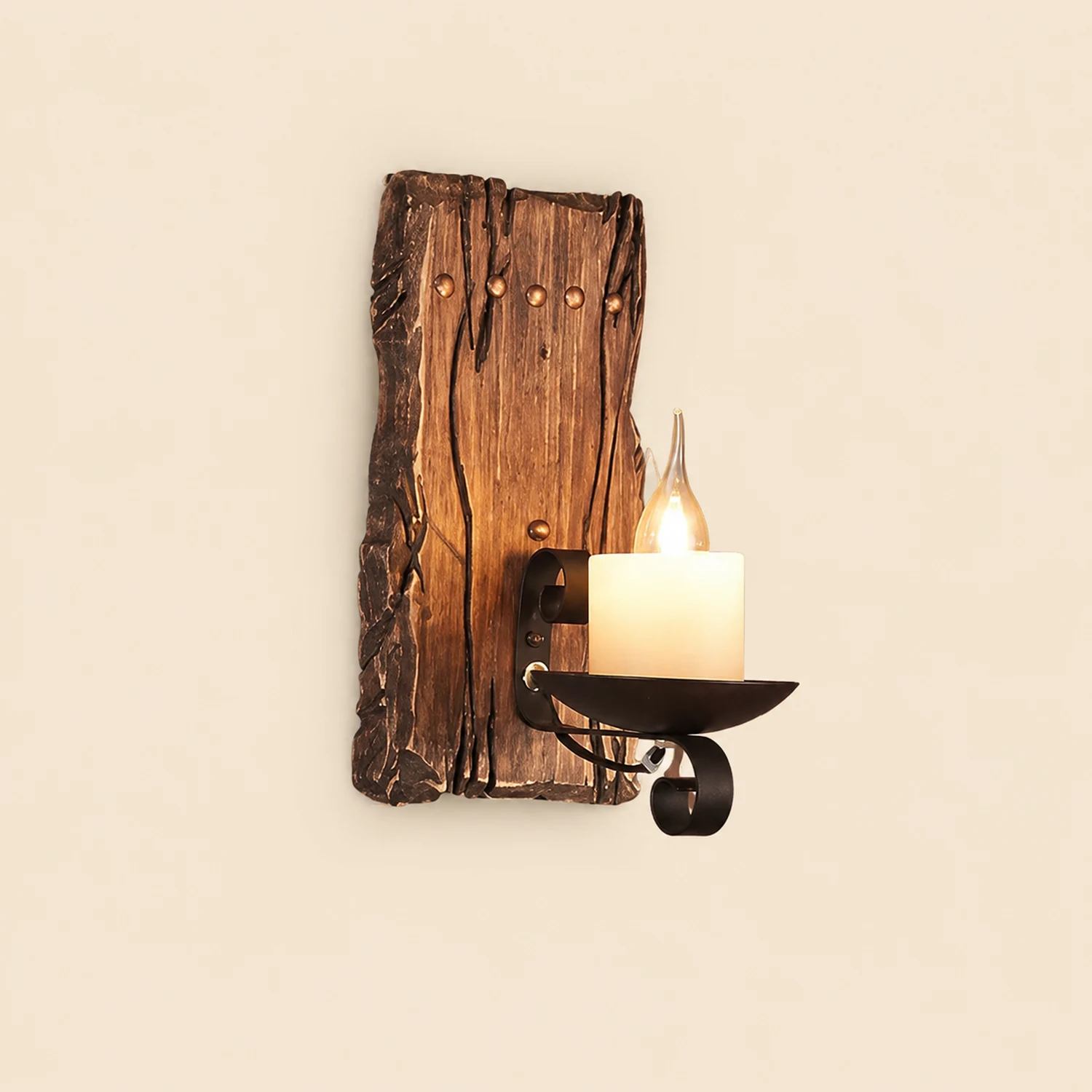 Austin Rechteckige Kerze Wandleuchte, Holz & Metall - Lumpaz