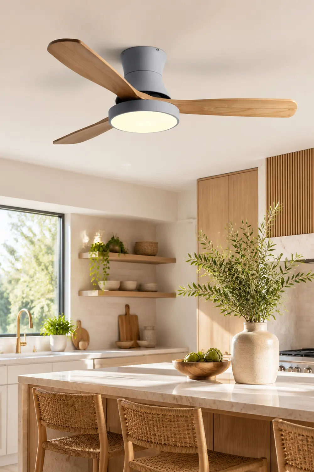 Walters 3-Blatt Deckenventilator mit Beleuchtung, Weiß & Grau, Metall & Holz, ∅132CM - Lumpaz