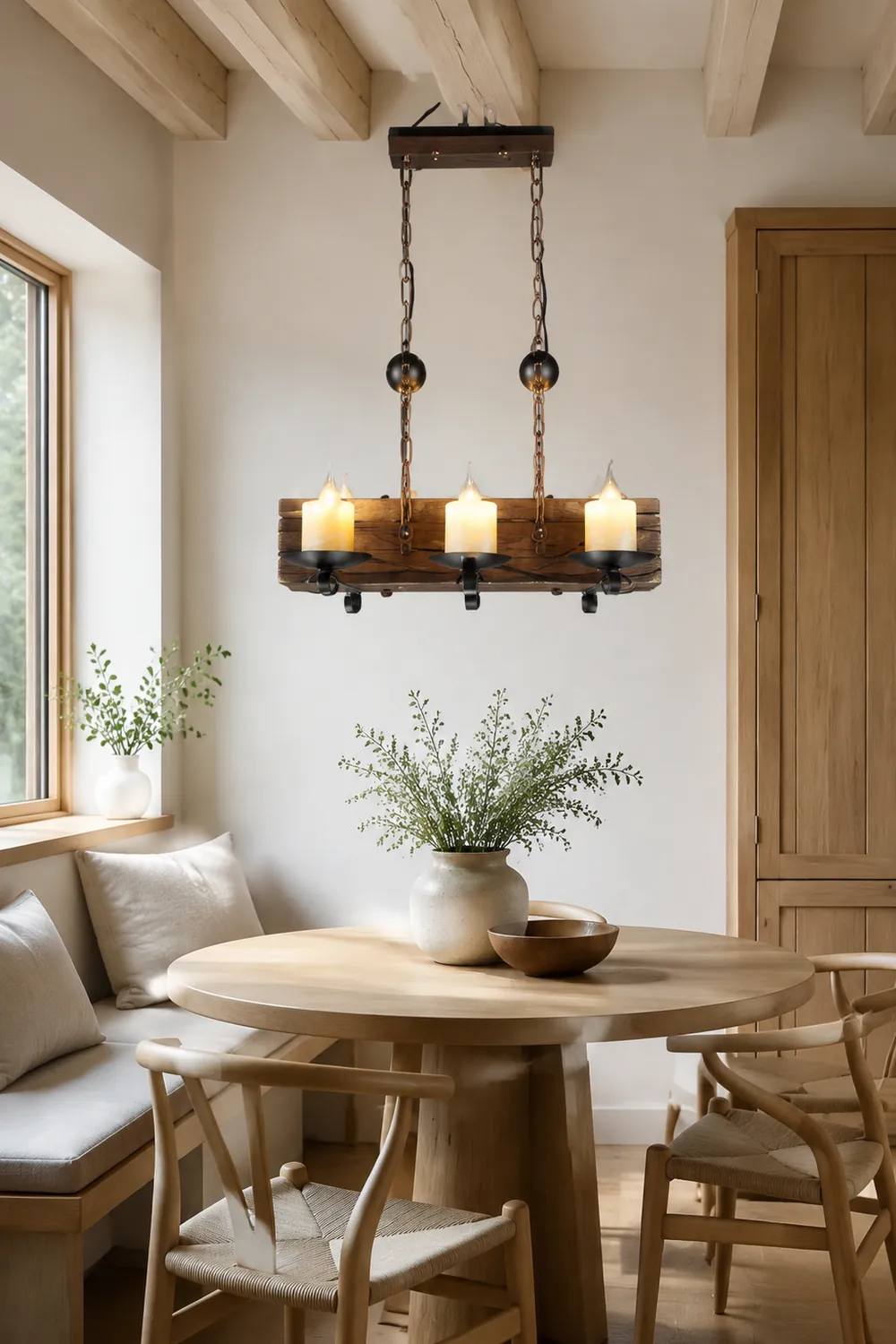 Austin Rechteckige Pendelleuchte, Metall & Holz, 6-flammig - Lumpaz