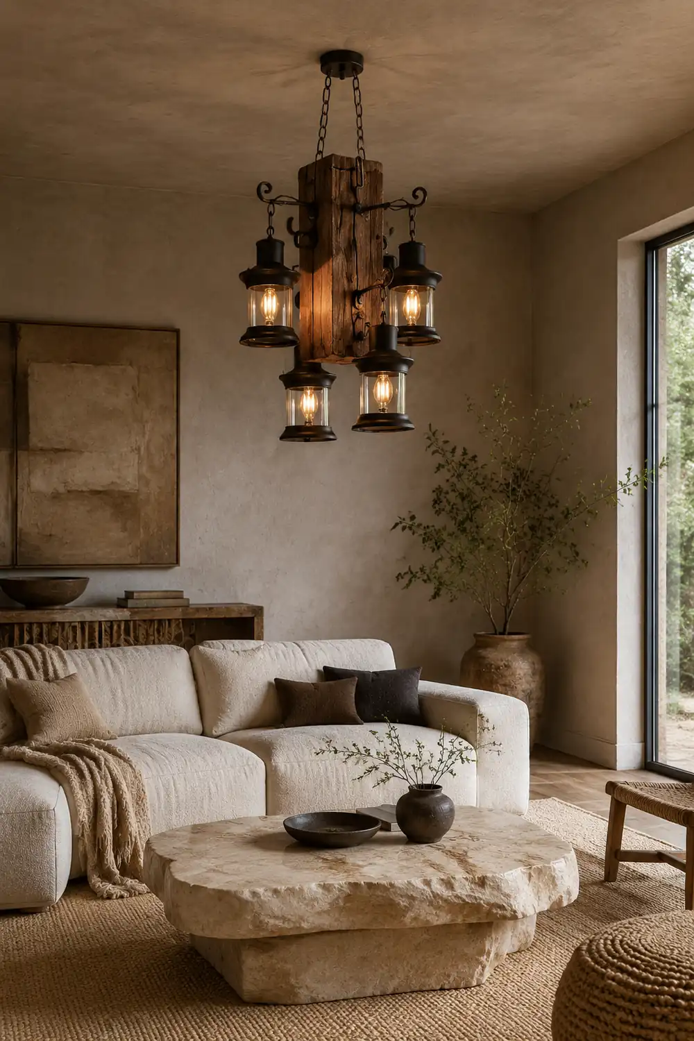 Austin Rechteckige Pendelleuchte, Metall & Holz, 4-flammig - Lumpaz