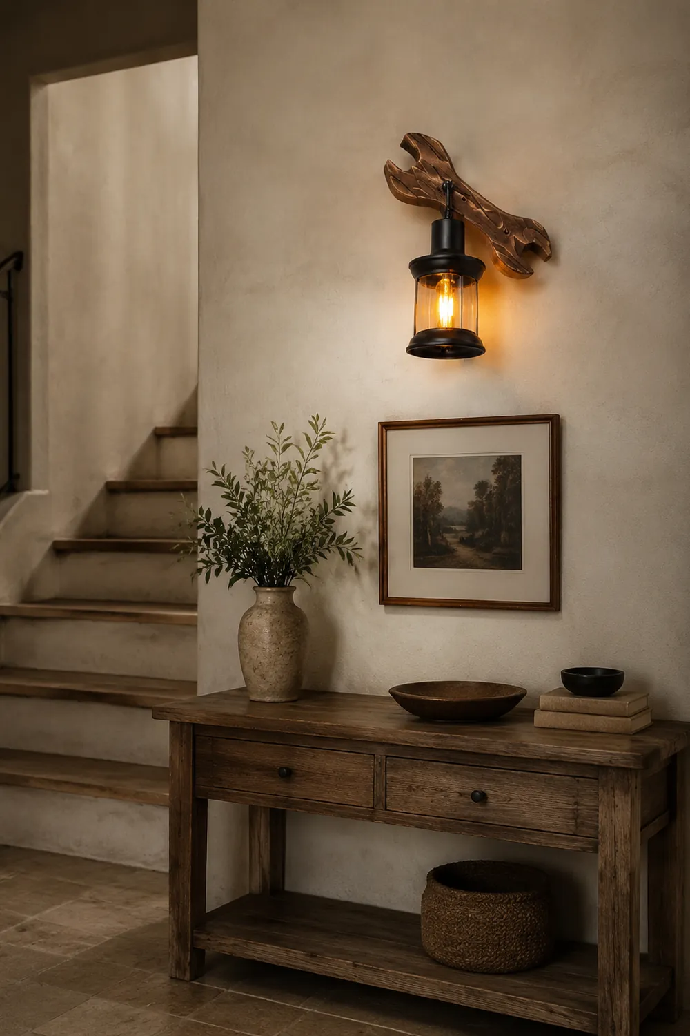 Austin Laterne & Spanner Wandleuchte, Holz & Metall - Lumpaz
