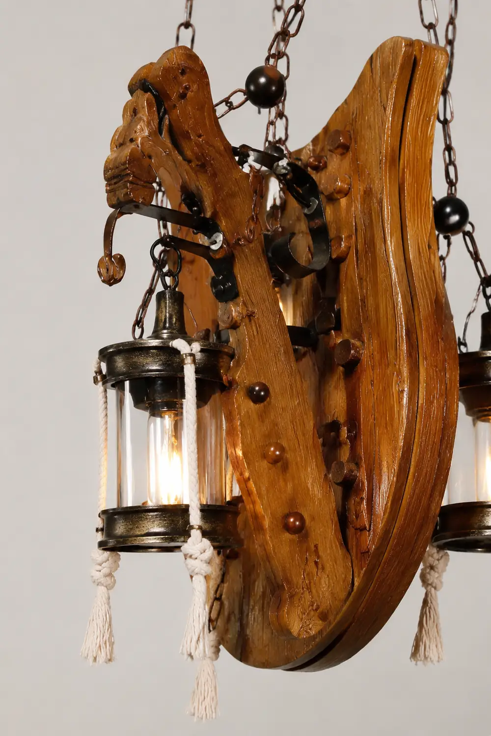 Austin Saxophon Pendelleuchte, Metall & Holz, 5-flammig - Lumpaz