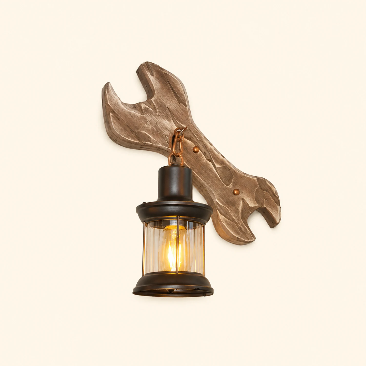 Austin Laterne & Spanner Wandleuchte, Holz & Metall - Lumpaz