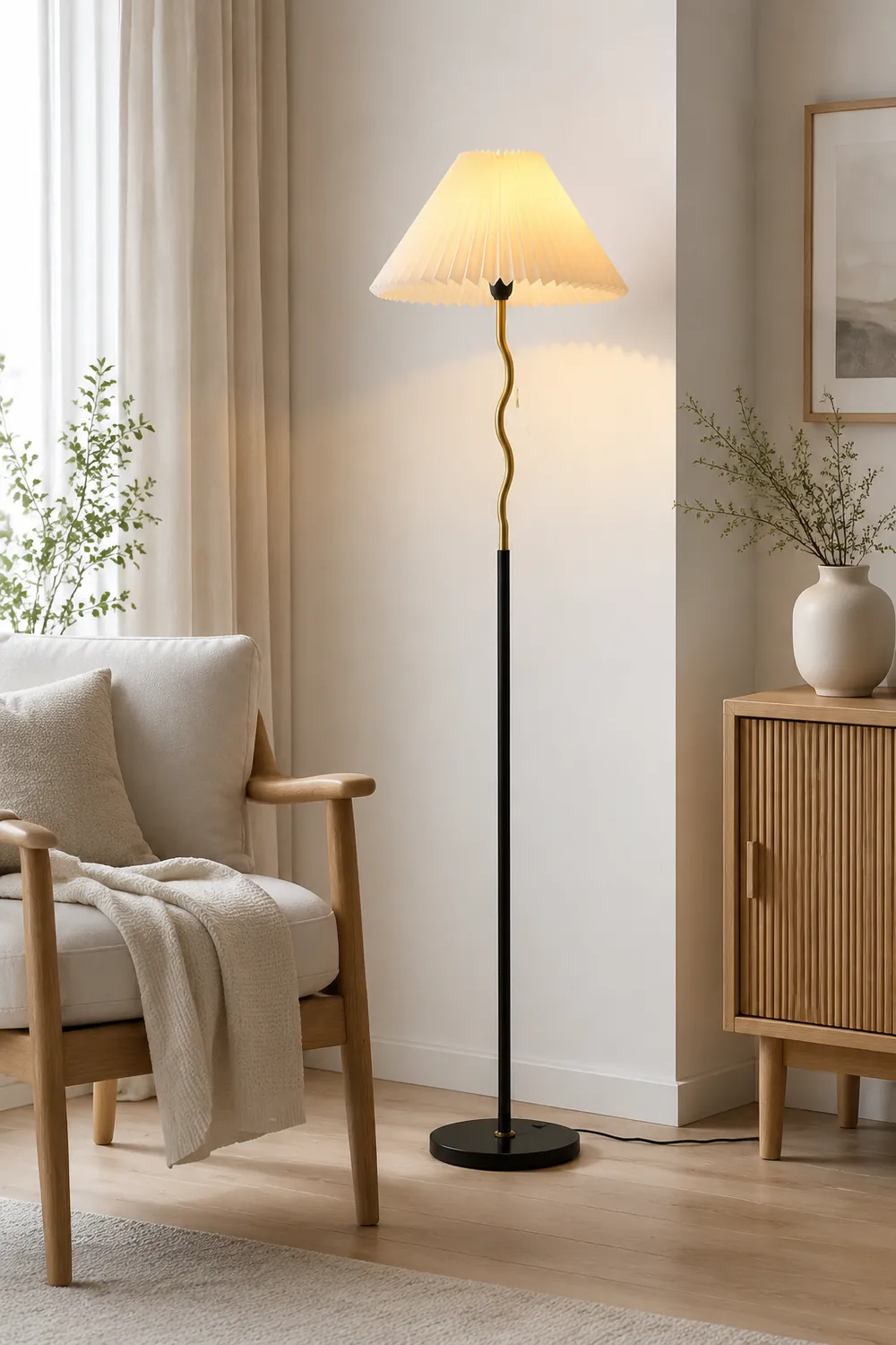 Ozawa Geometrische Plissierte Stehleuchte, Metall & Stoff, 160CM Lang - Lumpaz