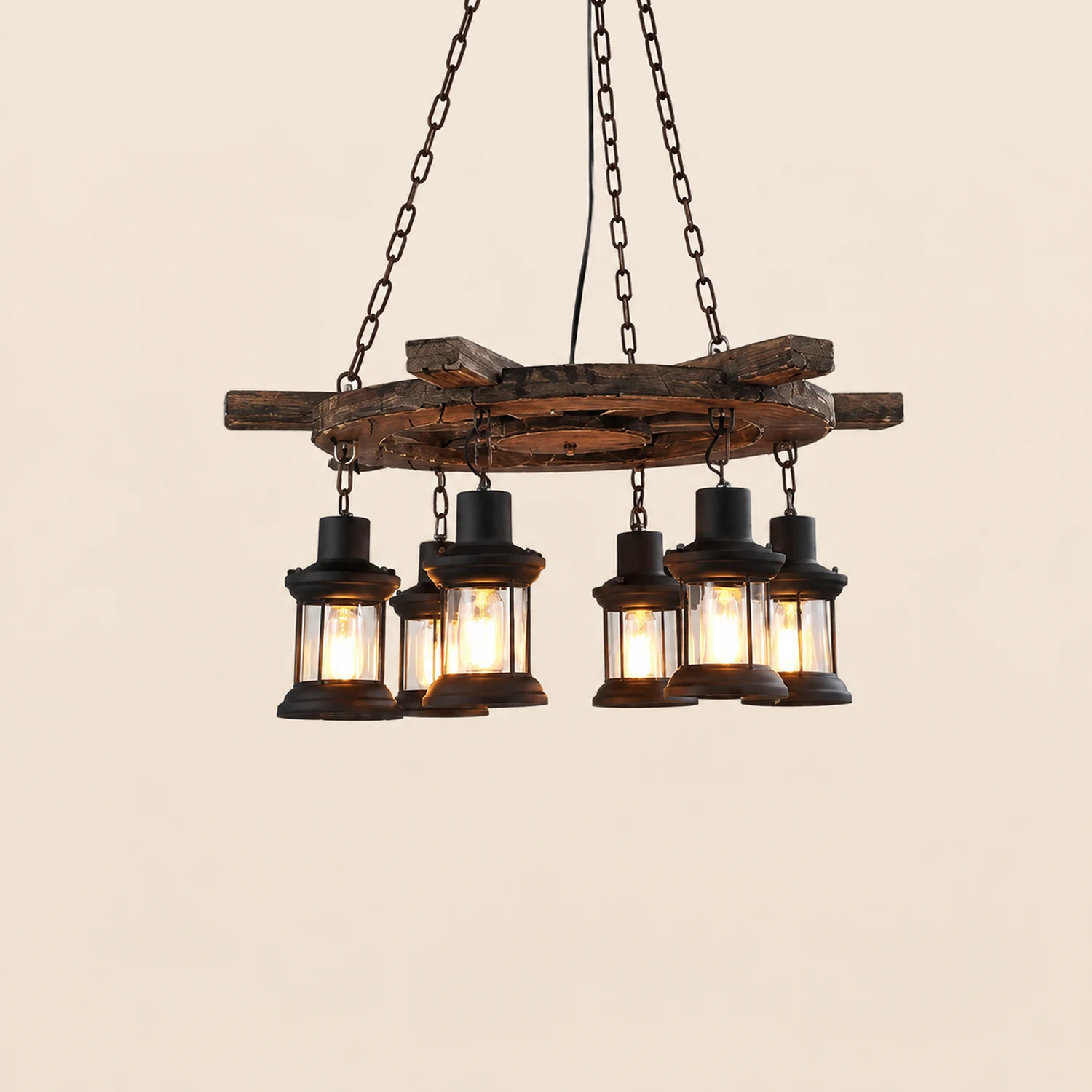 Austin Ruder Pendelleuchte, Metall & Holz, 6-flammig - Lumpaz
