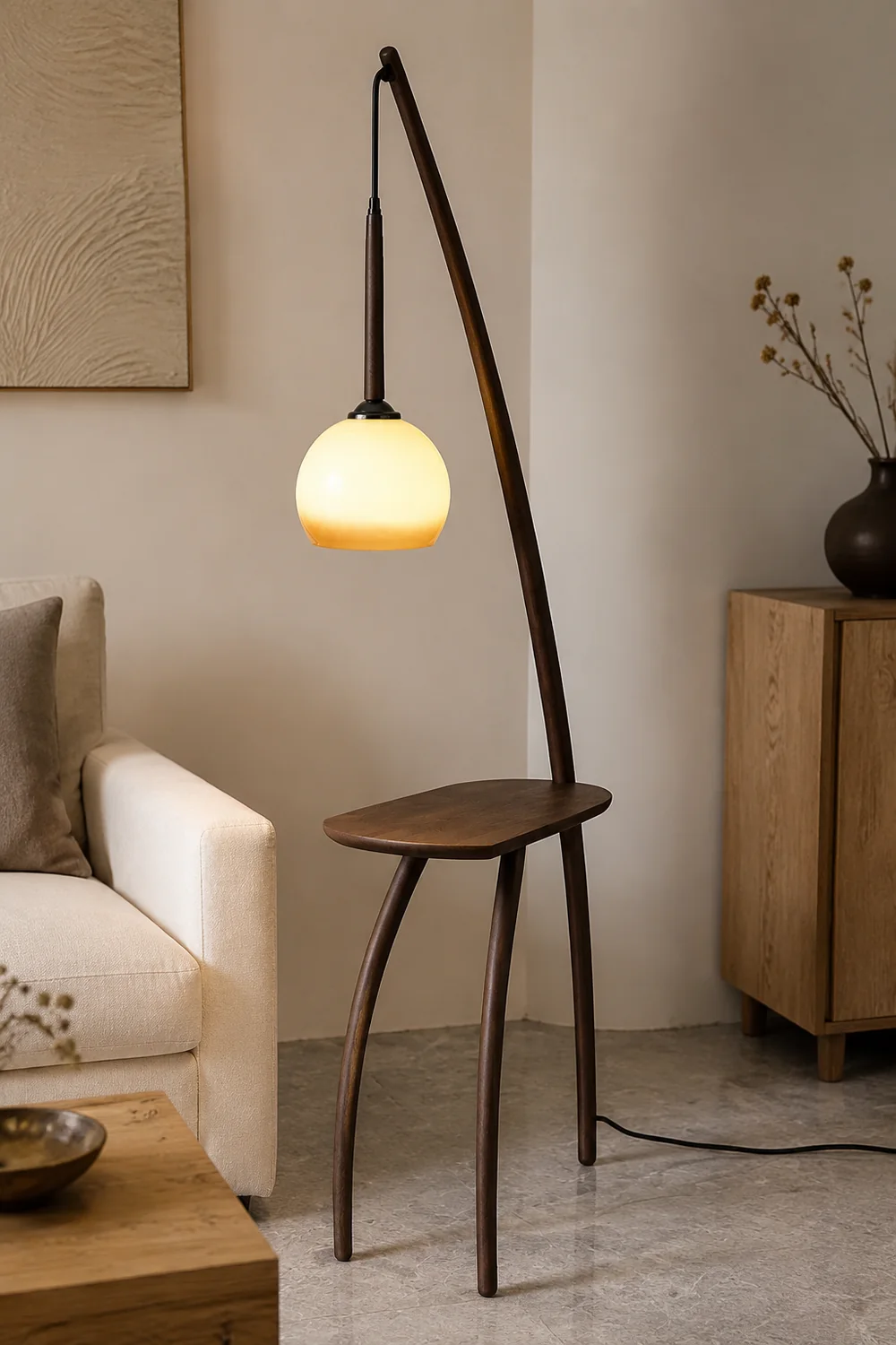 Ozawa Kuppel StehleuchteMit einem kleinen Tisch, Holz, 225CM Lang - Lumpaz