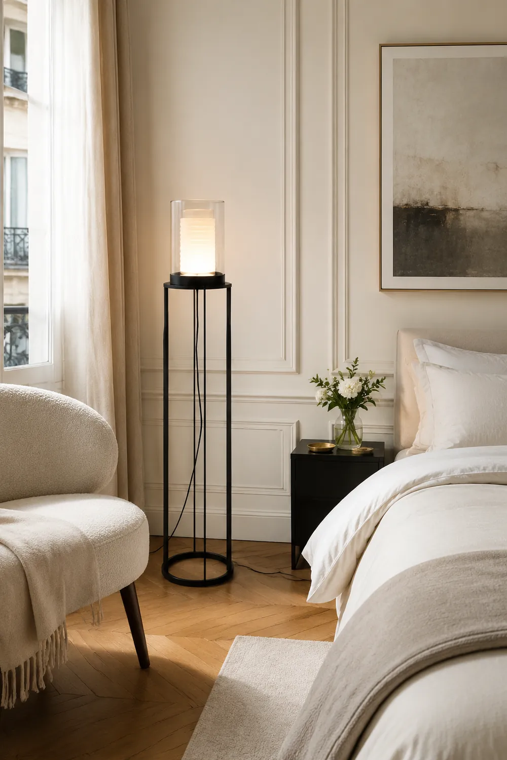 Eryn Schwarzer Zylinder Stehlampe, Metall & Glas, 160CM Lang - Lumpaz