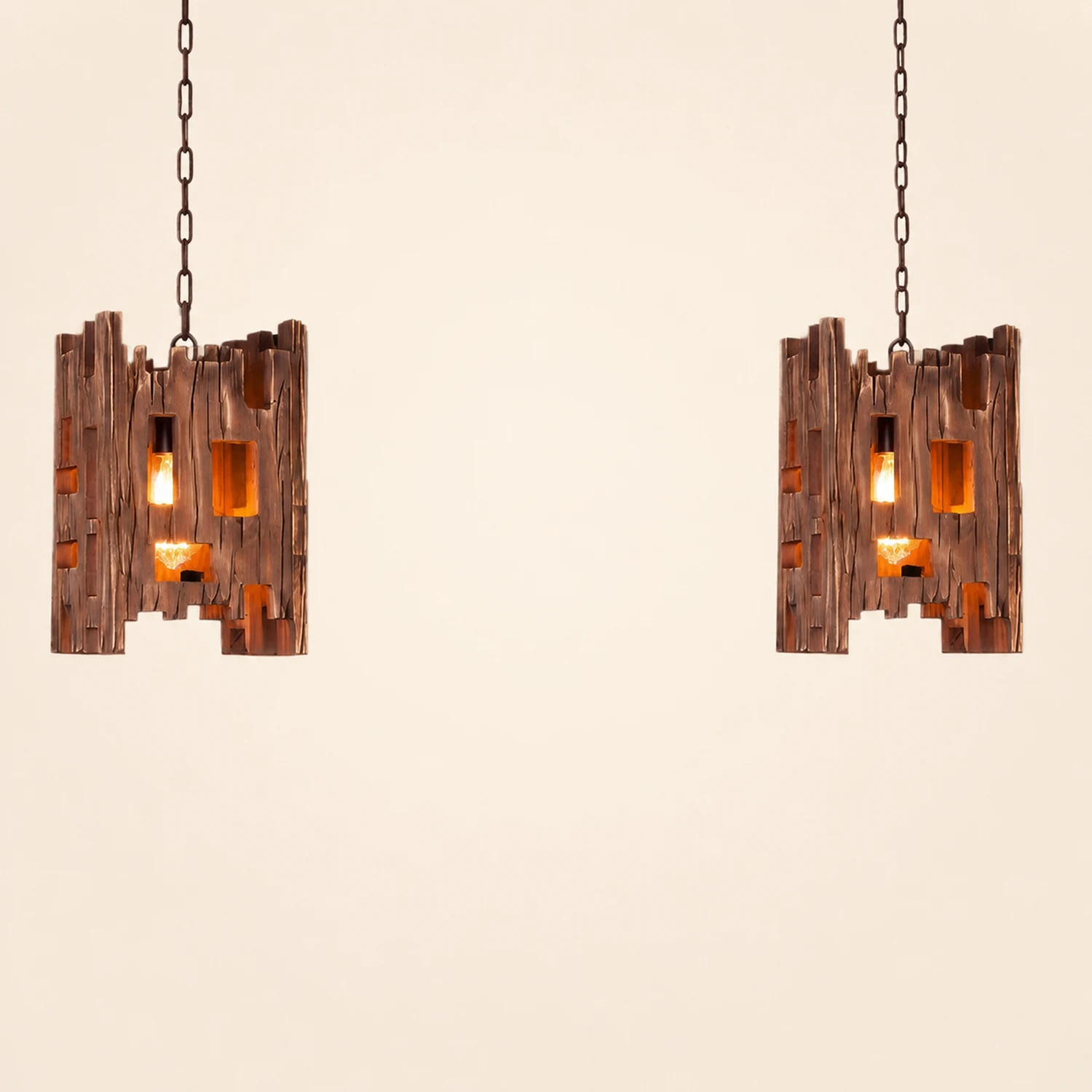 Austin Rechteckige Pendelleuchte, Metall & Holz, 22x22x100cm - Lumpaz