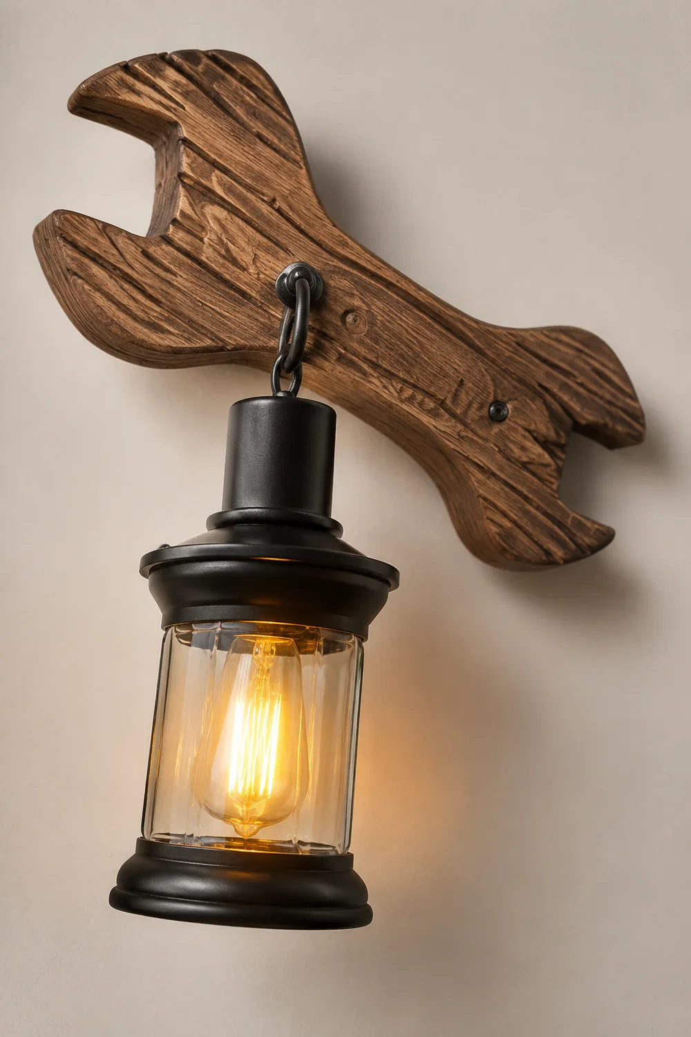 Austin Laterne & Spanner Wandleuchte, Holz & Metall - Lumpaz